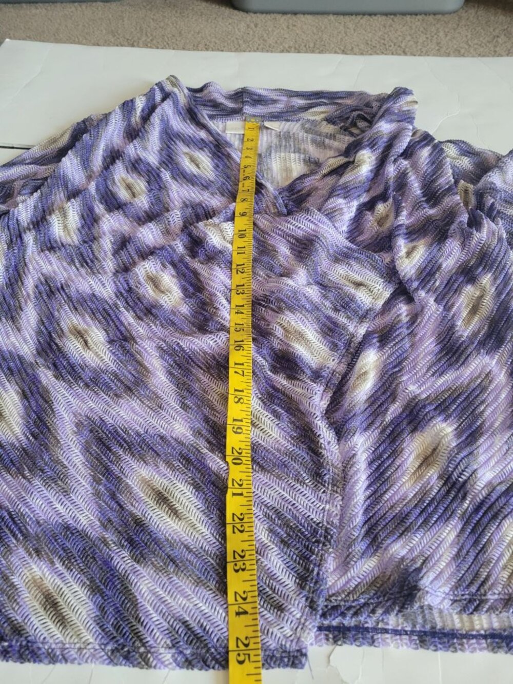 Chico's Purple & White Ikat Geometric Mesh Open Front Cardigan Size 3 (XL) - Picture 10 of 10